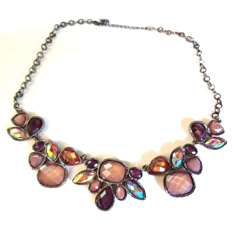 Necklace - Gunmetal Acrylic Faceted Aurora Floral Bib
